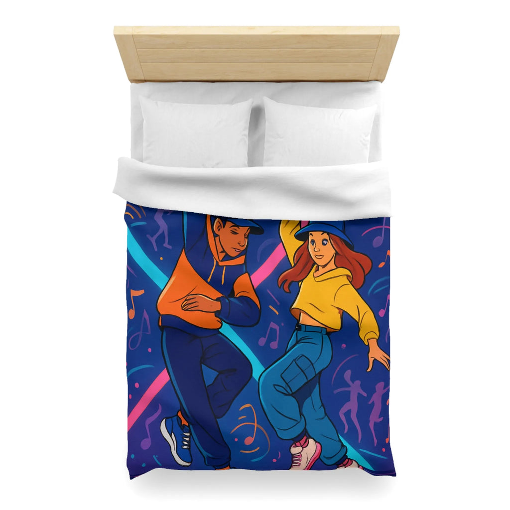 Housse de couette dynamique avec danseurs hip hop sur fond coloré et musical