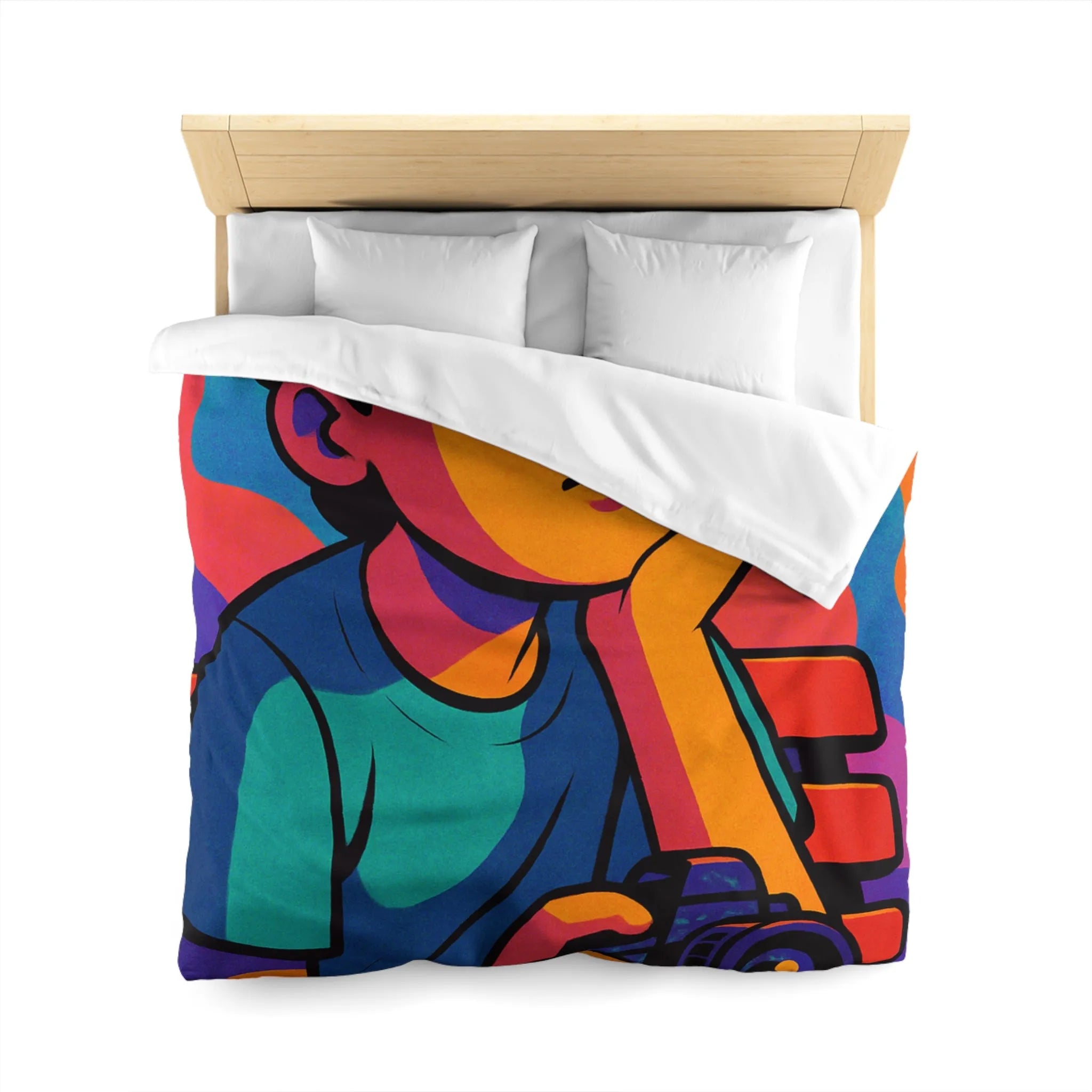 Housse de couette animée jeune rêveur lunettes de soleil et appareil photo colorés