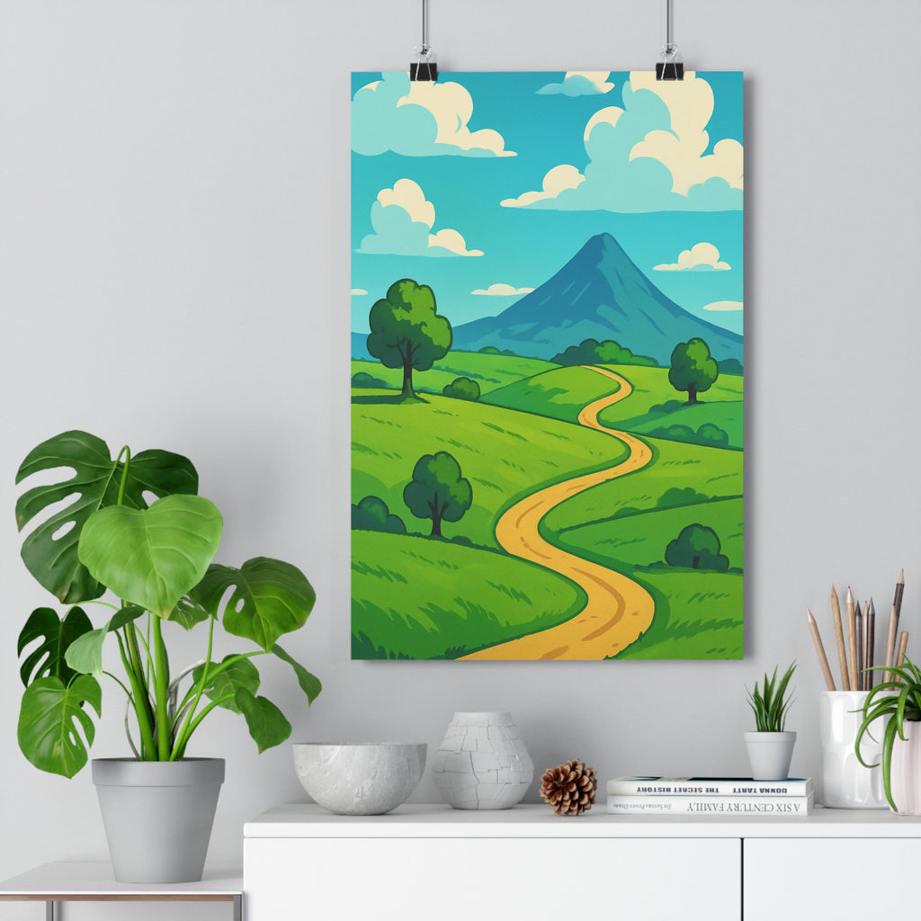 Poster décoratif horizons infinis cartoon pastel paysage serein salon chambre nature ambiance apaisante qualité