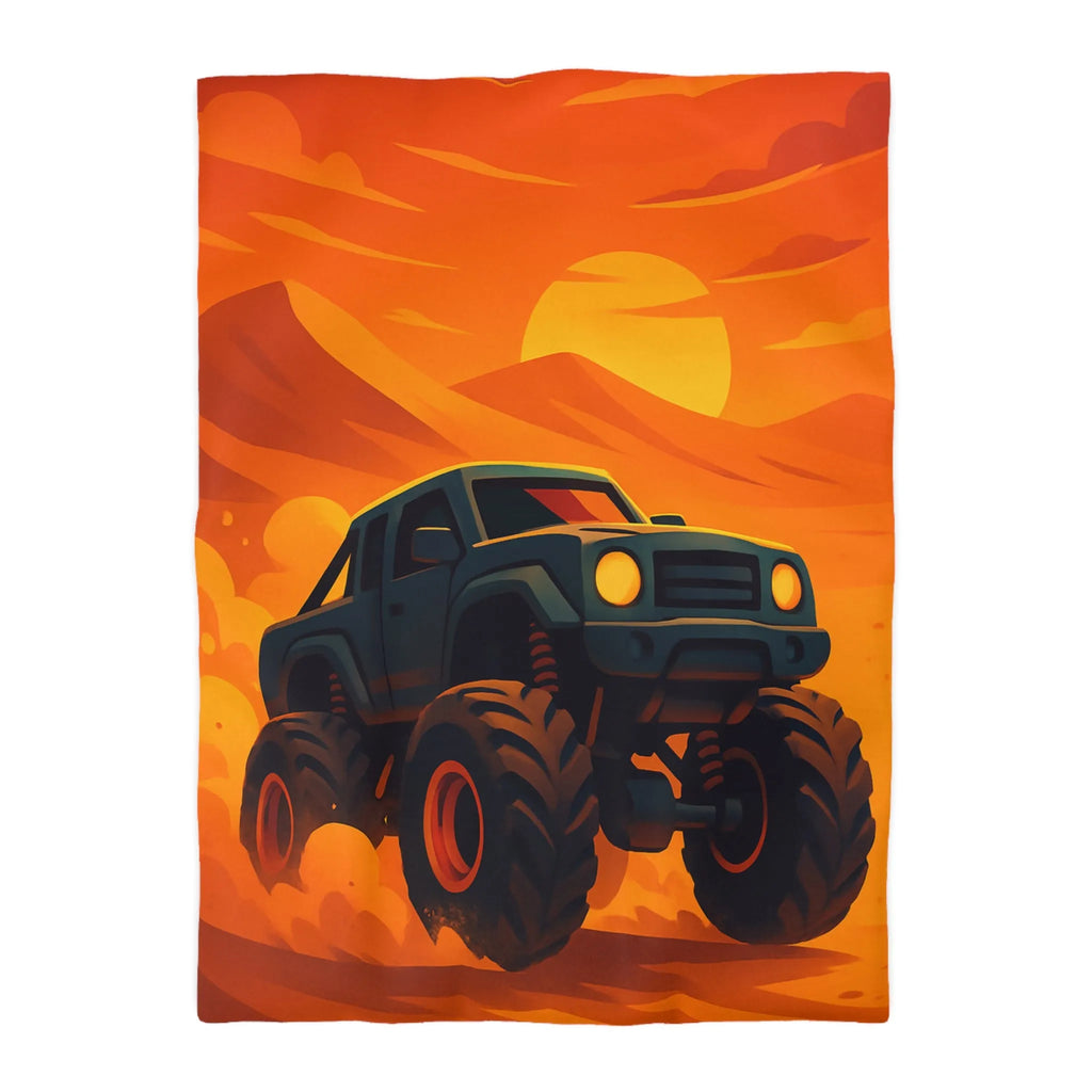 Housse de couette camion monstres désert coucher de soleil aventure pour chambre d'enfant