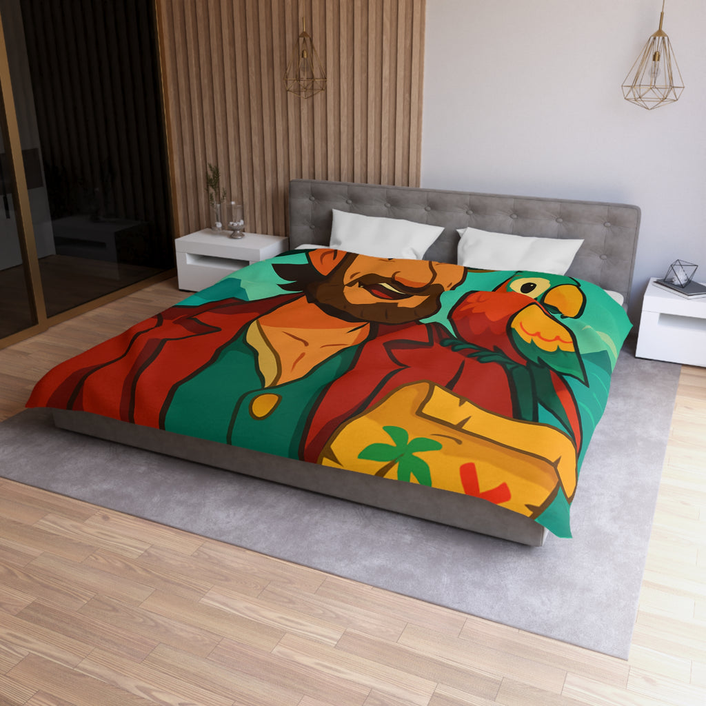 Housse de couette pirate aventurier avec perroquet coloré et carte au trésor illustrée