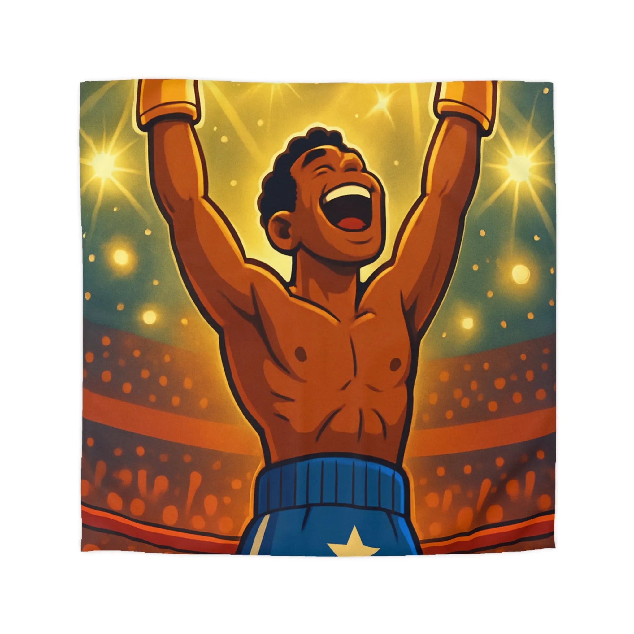 Housse de couette colorée avec boxeur victorieux et étoiles lumineuses illustrées