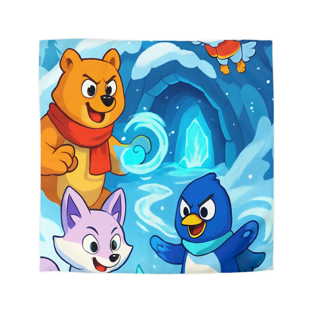 Housse de couette avec animaux animés dans un paysage hivernal magique et enneigé