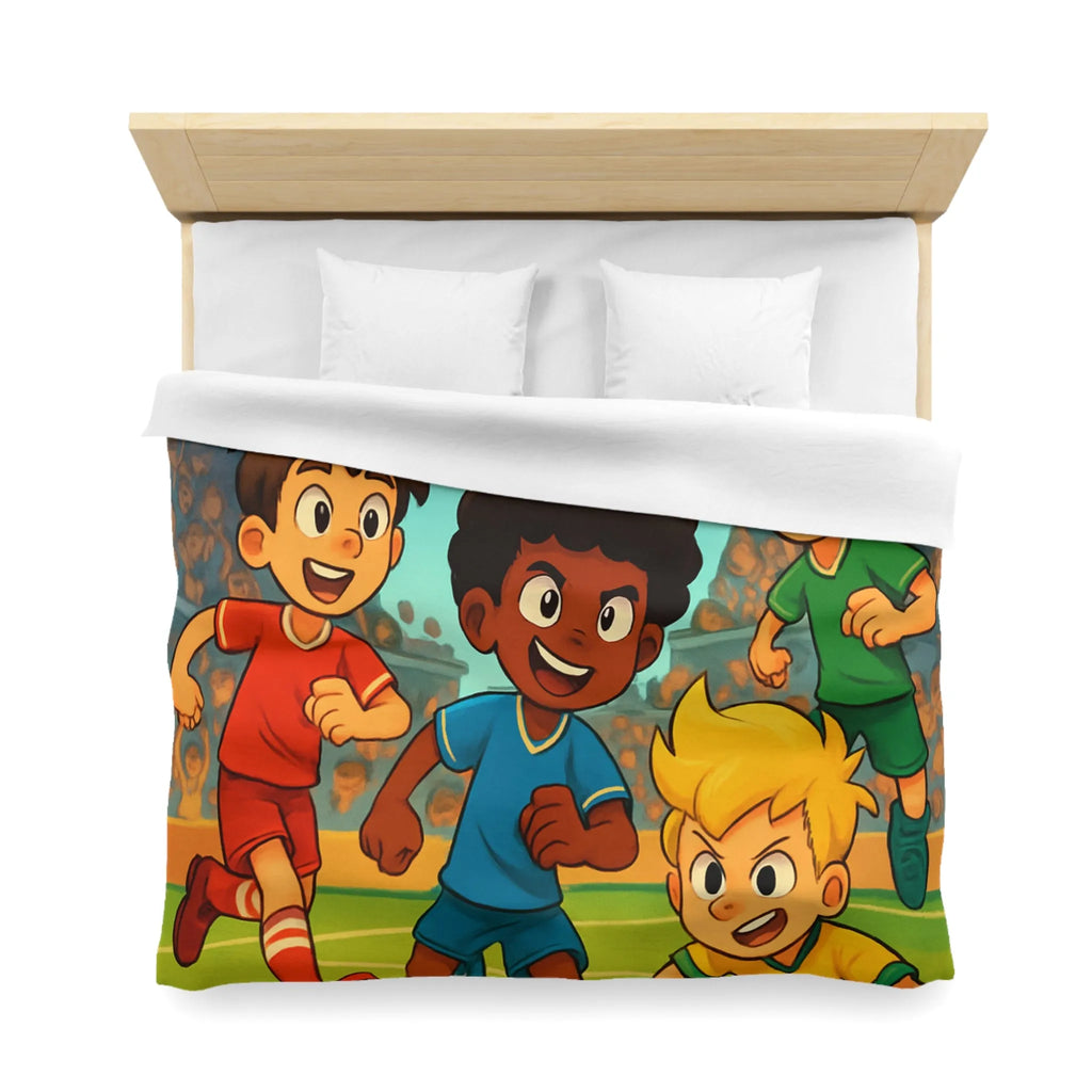 Housse de couette ludique sur le thème du football avec enfants et ballon magique