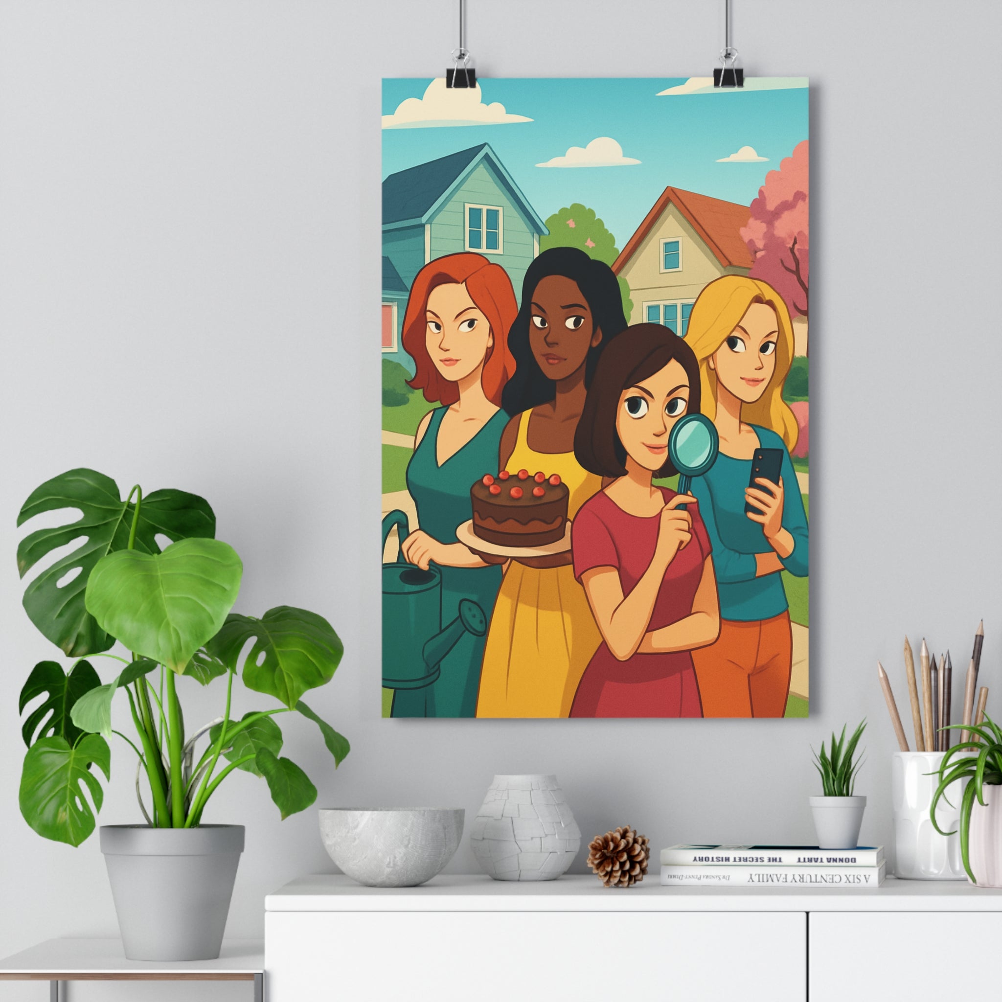 Poster décoratif cartoon animé couleurs vives joyeux salon chambre art moderne femmes mystérieuses qualité