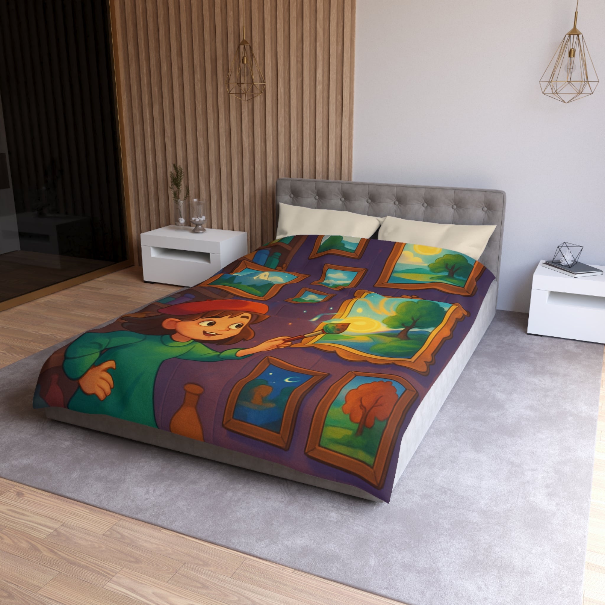 Housse de Couette Microfibre Illustration Unique Design Moderne Décoration Intérieure Raffinée