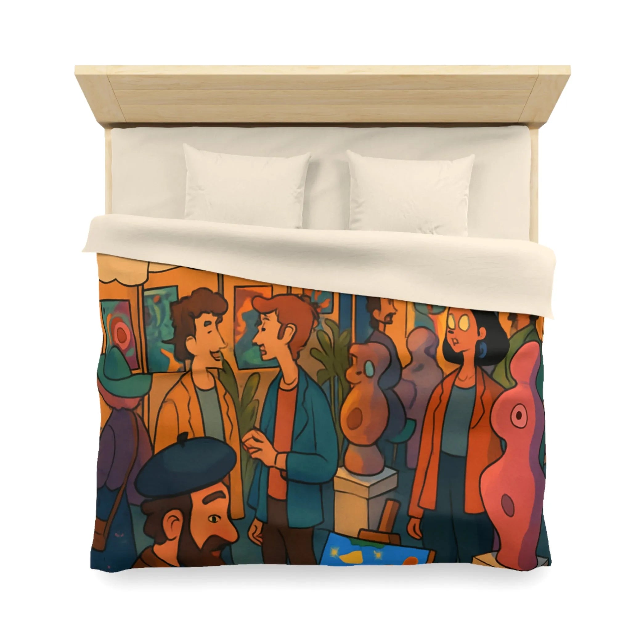 Housse de couette avec scène de marché nocturne animé et sculptures colorées