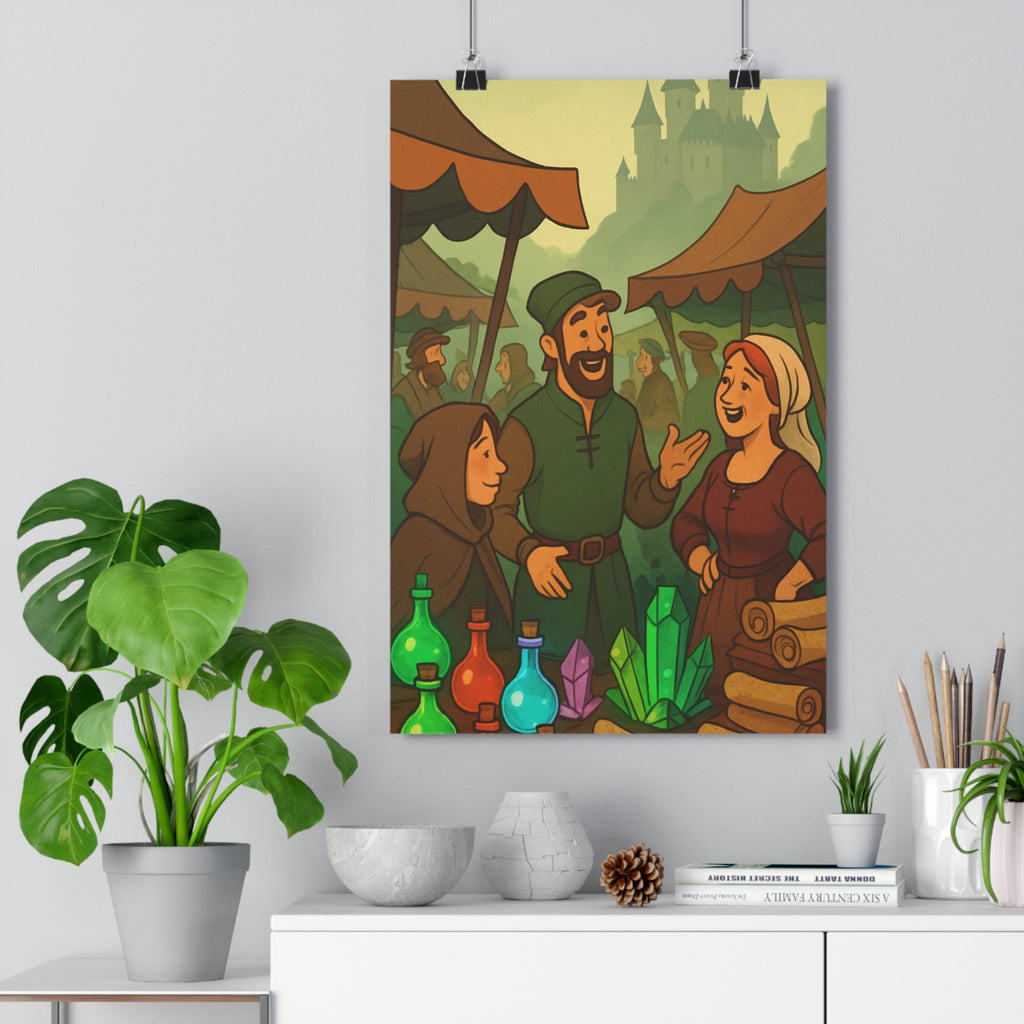 Poster décoratif mystique médiéval cartoon animé joyeux chaud terreux salon chambre bureau fantaisie ambiance