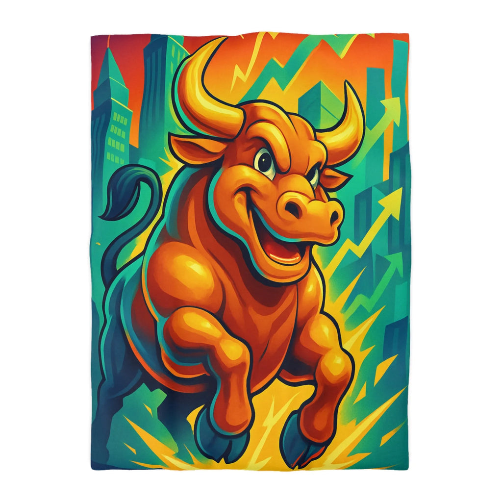 Housse de couette dynamique avec illustration de taureau énergique et motifs de croissance économique