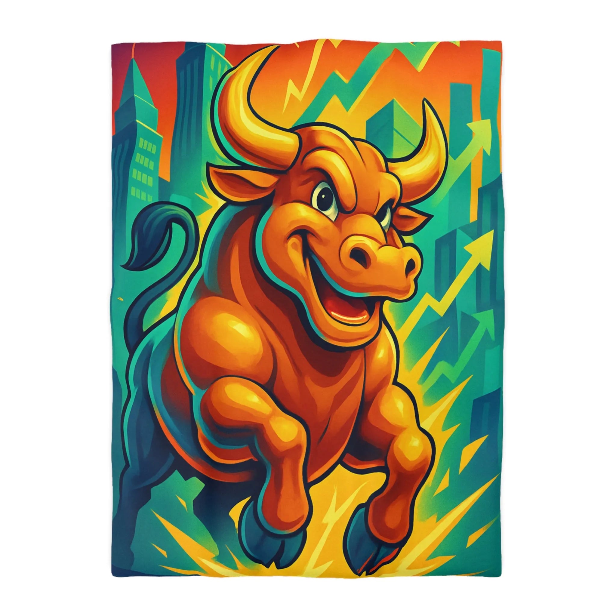 Housse de couette dynamique avec illustration de taureau énergique et motifs de croissance économique