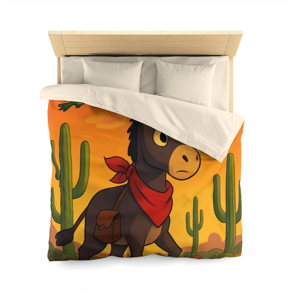 Housse de couette avec âne mignon et oiseaux colorés en désert animé