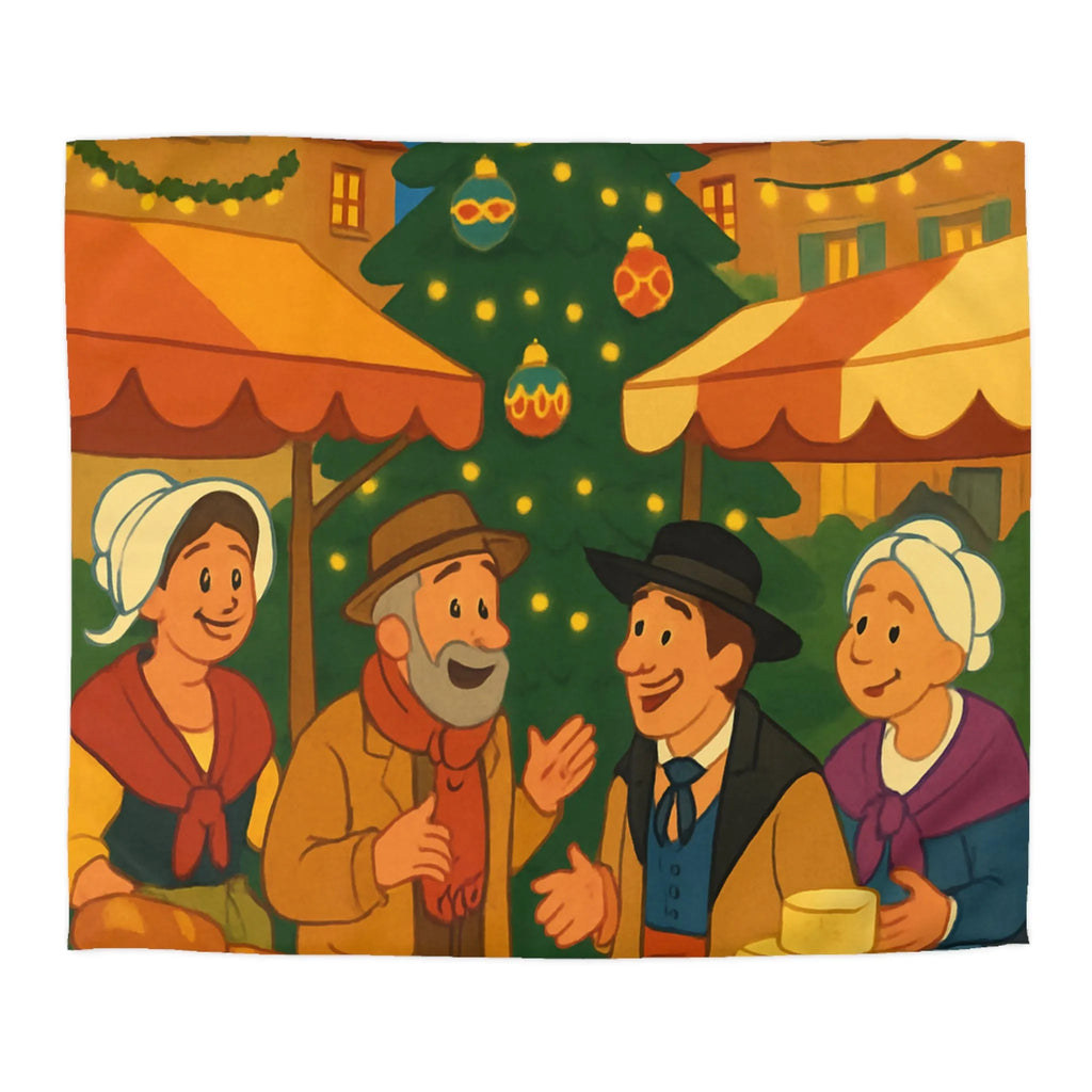 Housse de couette festive avec marché de Noël et sapin illuminé au village