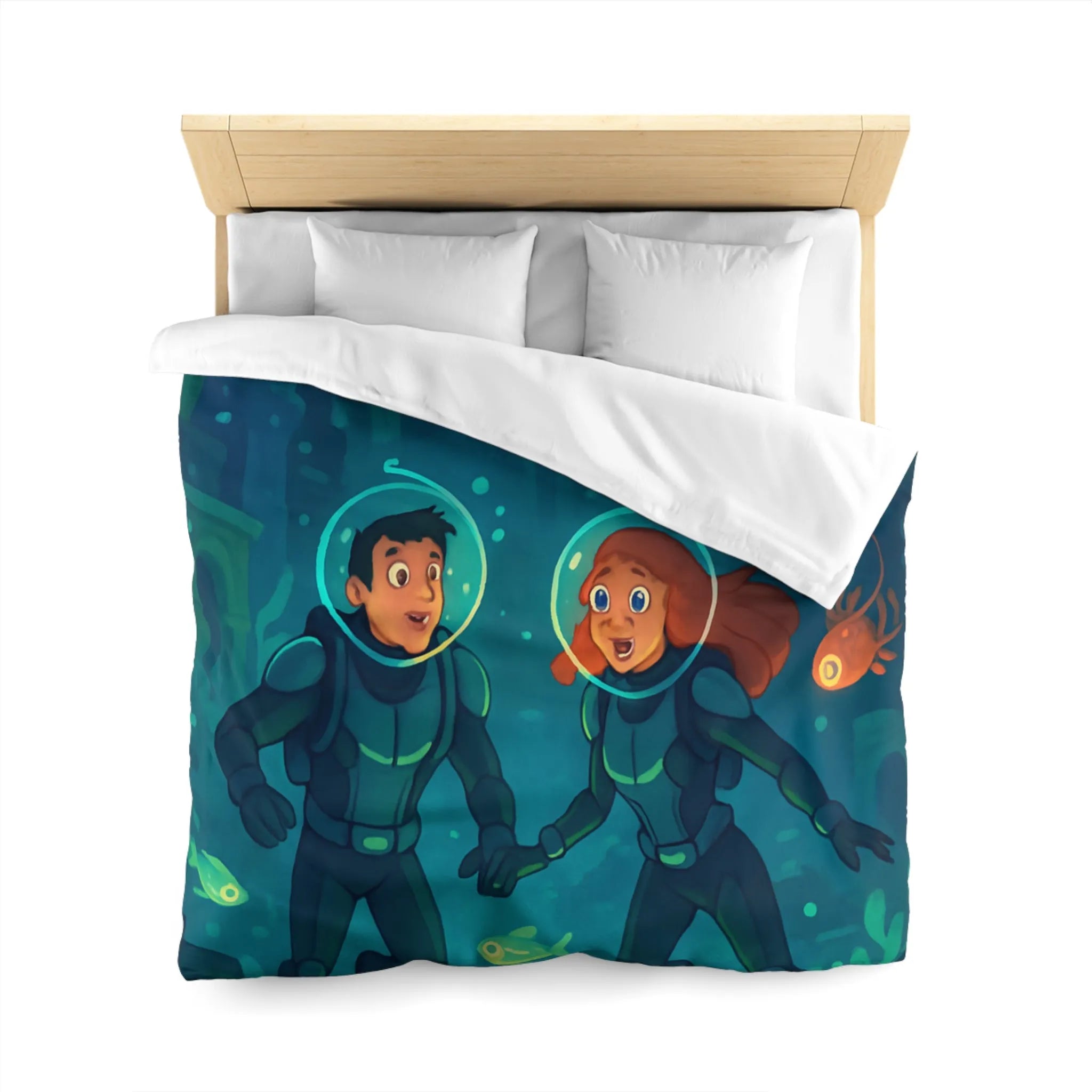 Admirez la Housse de Couette Océanique avec Explorateurs Sous-marins et Vie Marine Vibrante