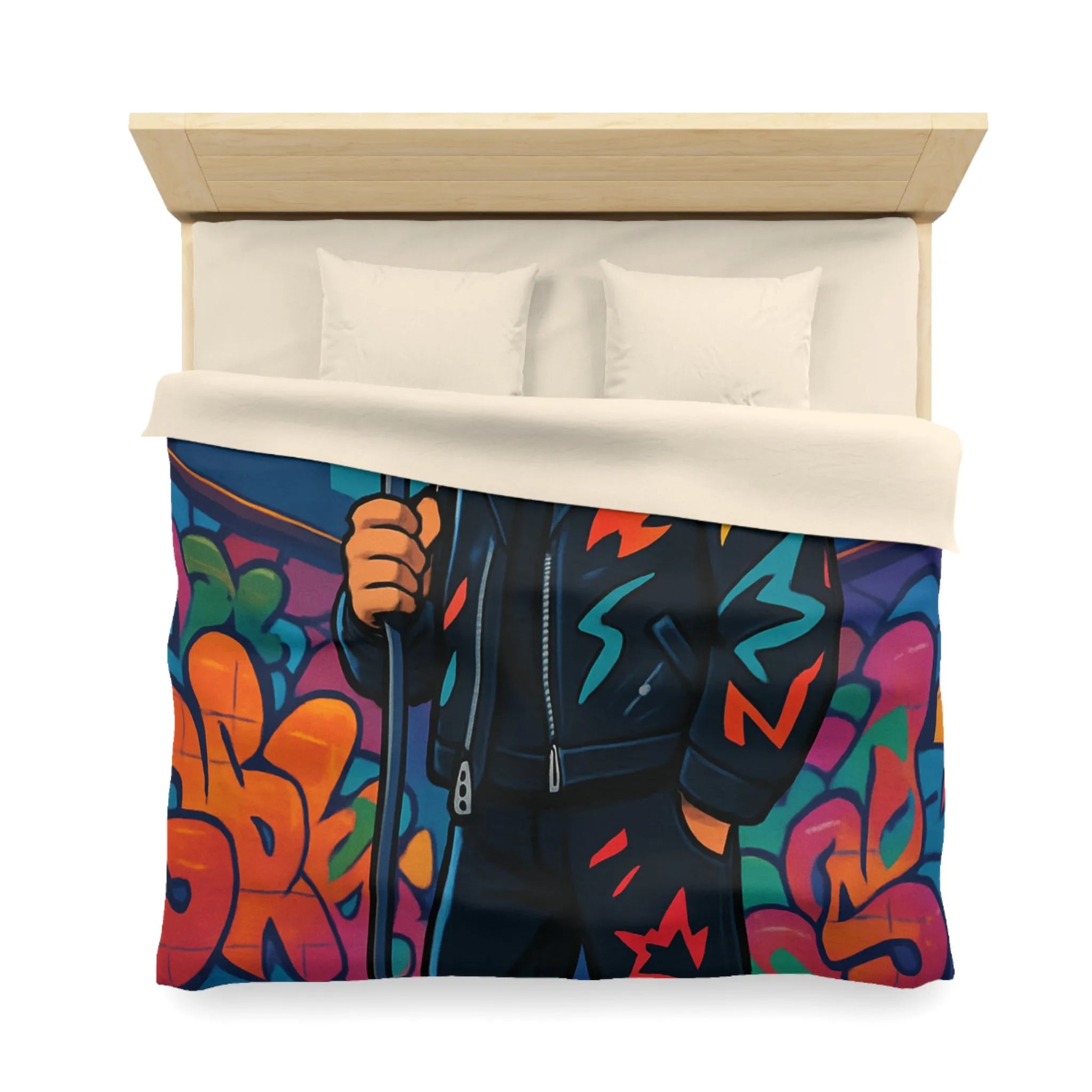 Housse de couette colorée graffiti style urbain avec chanteur devant micro rétro