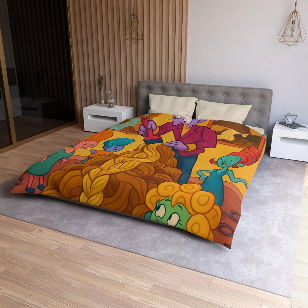 Housse de couette colorée avec personnages fantastiques et œuvres artistiques pour déco unique