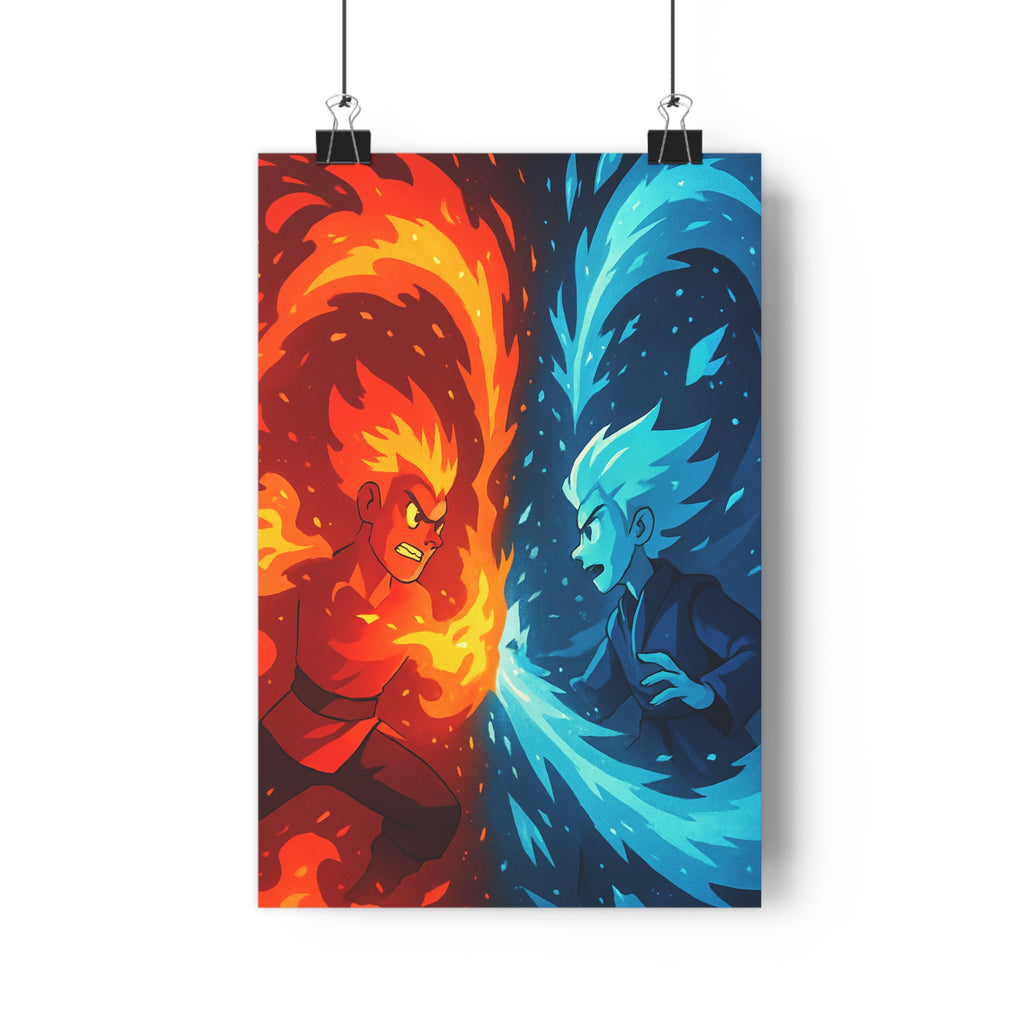 Poster décoratif cartoon flammes vagues dynamique énergétique couleurs vives contrastées chambre salon bureau ambiance