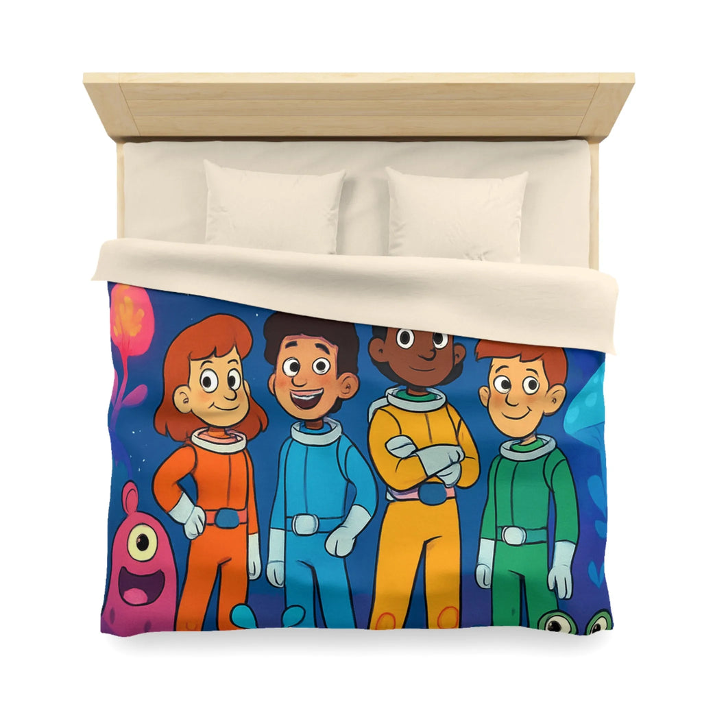 Housse de couette enfant astronaute avec planète, fusée et créatures extraterrestres colorées