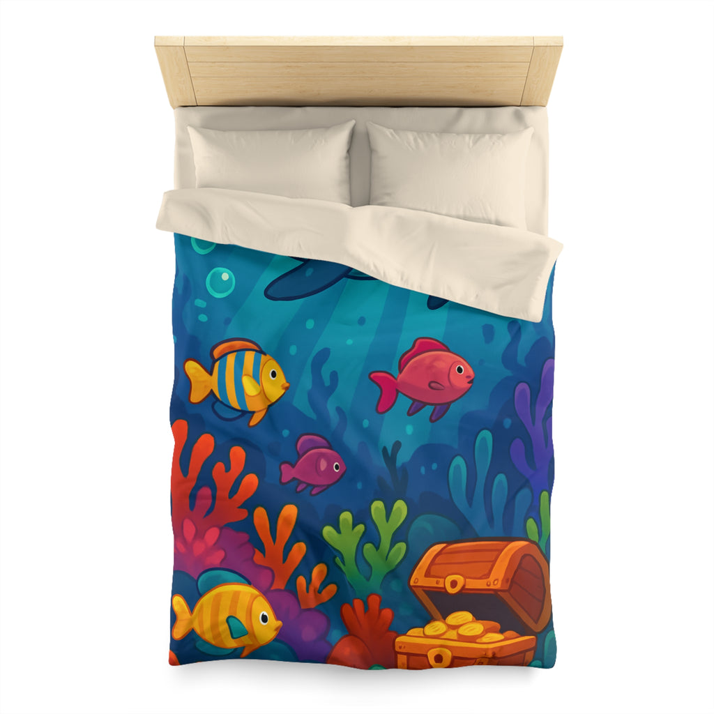 Housse de couette océan magique, baleine heureuse, poissons colorés et trésor sous-marin