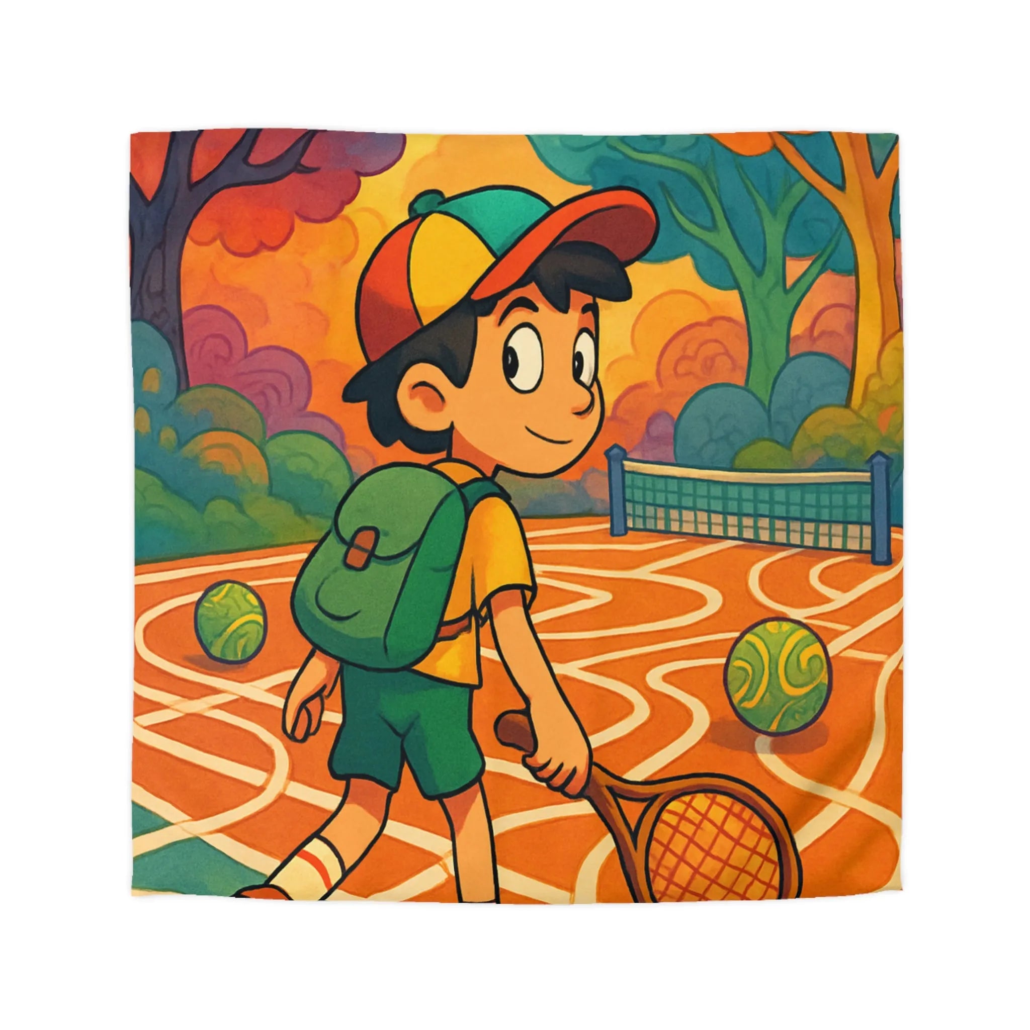 Housse de couette enfant avec motif joueur de tennis dans parc coloré joyeux
