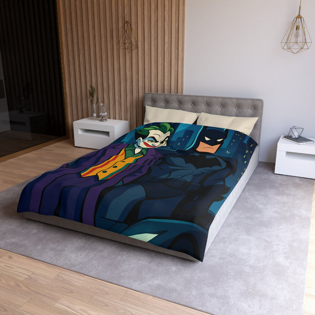 Superhéros au crépuscule : Housse de couette thème ville nocturne avec personnages emblématiques