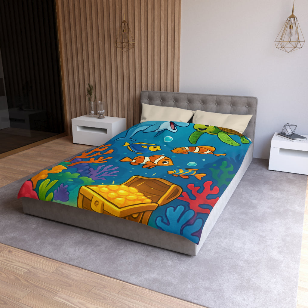 Housse de couette océan coloré avec animaux marins et coffre au trésor