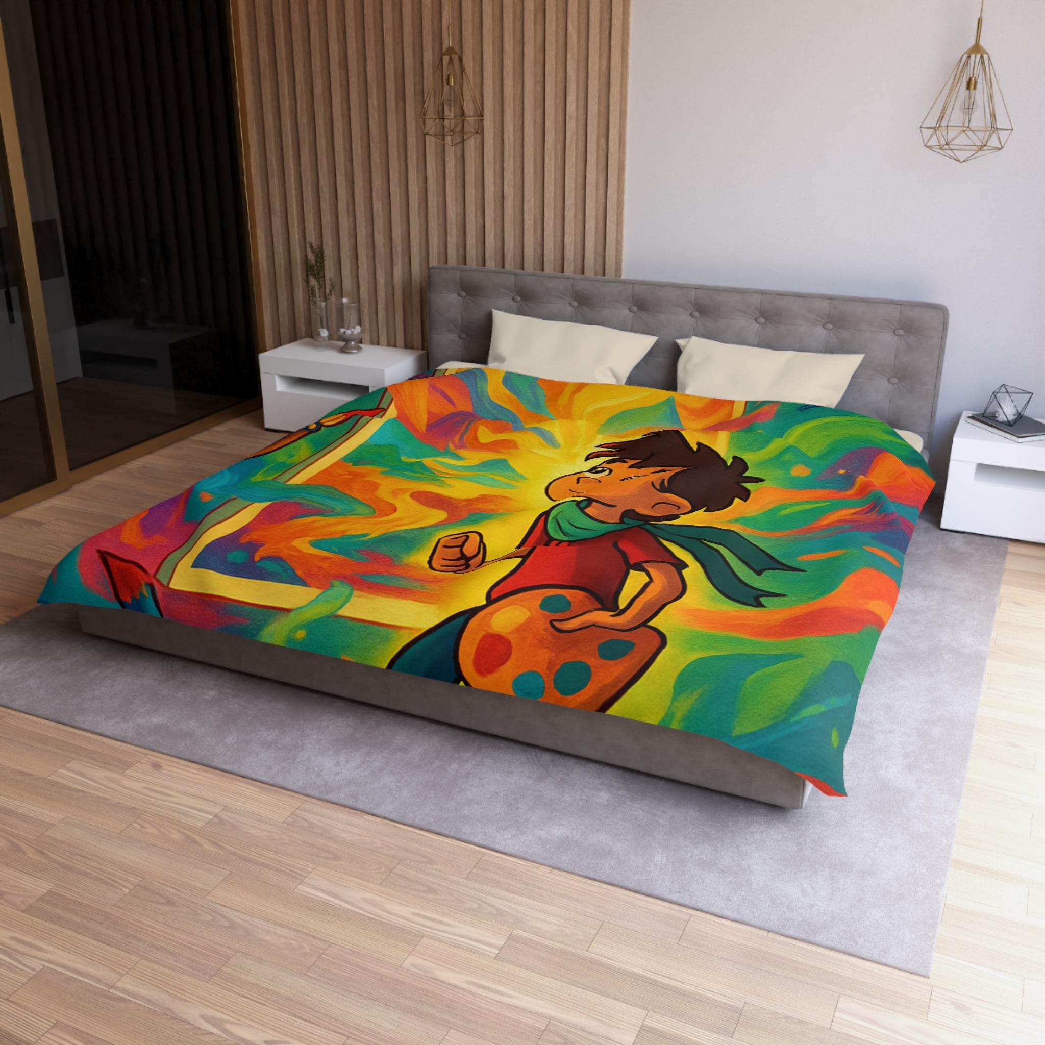 Housse de couette multicolore avec artiste créatif et peinture de pinceaux magiques