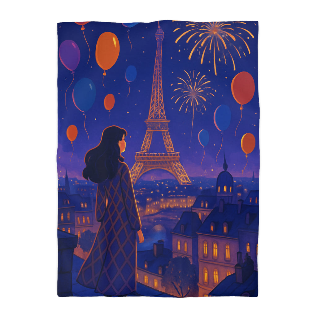 Housse de couette Paris rêveur avec feux d'artifice et ballons colorés nocturnes