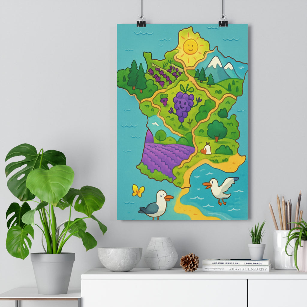 Poster décoratif nature France écologique cartoon vert bleu violet chambre enfant bureau joyeux ambiance