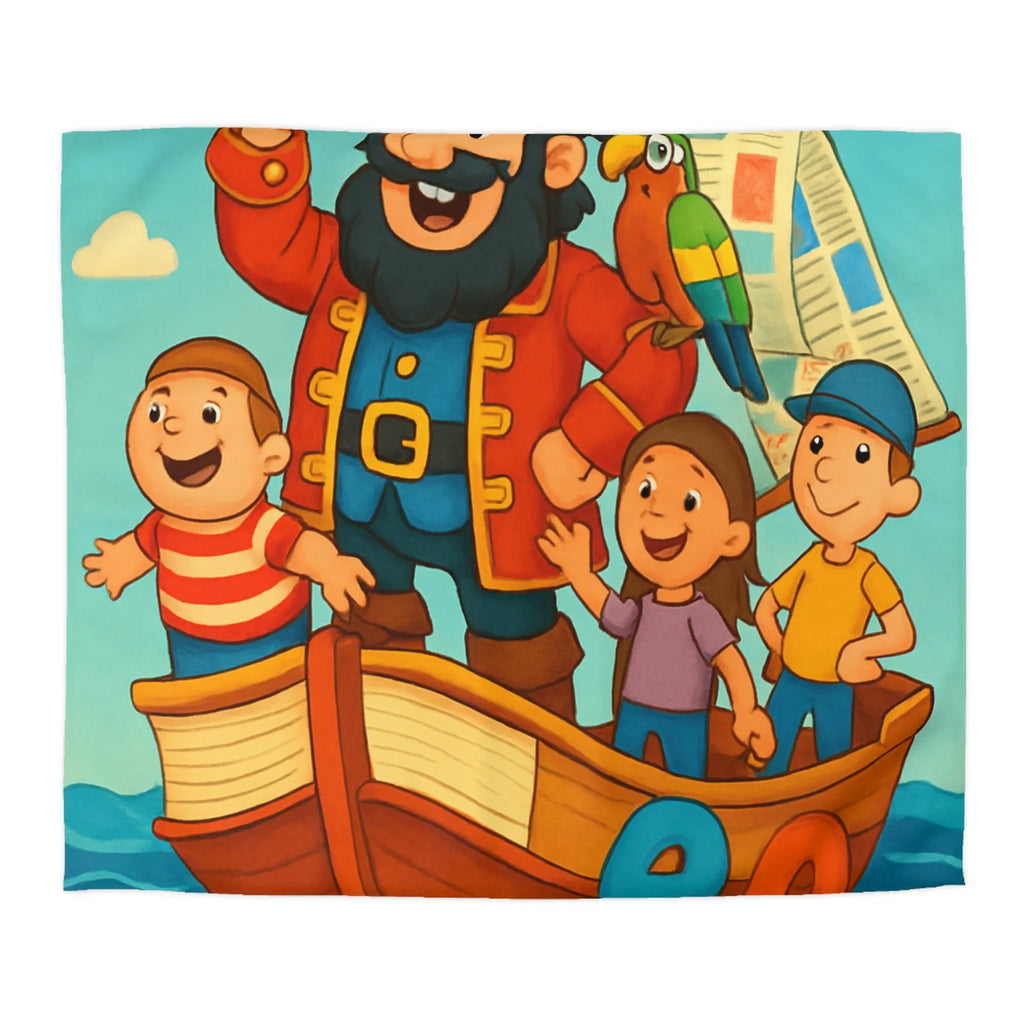 Housse de couette enfant pirate avec voyelles, perroquet et mer colorée