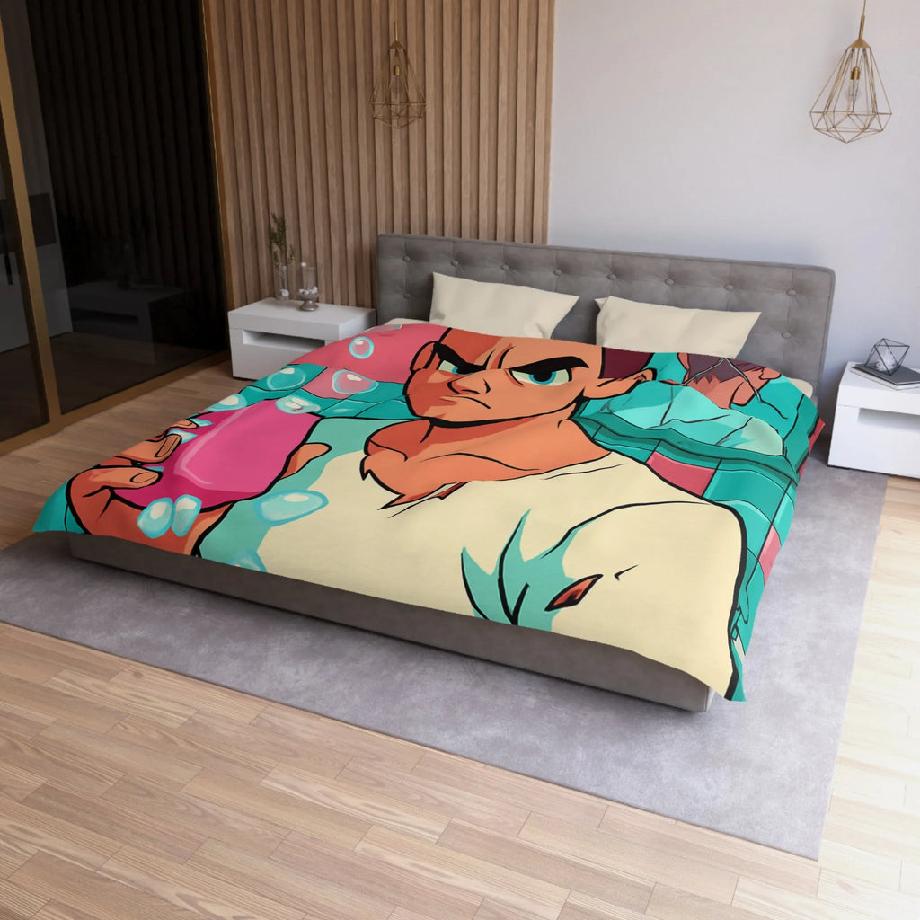 Housse de Couette avec Jeune Homme Déterminé Tenant Un Savon Rose en Colère