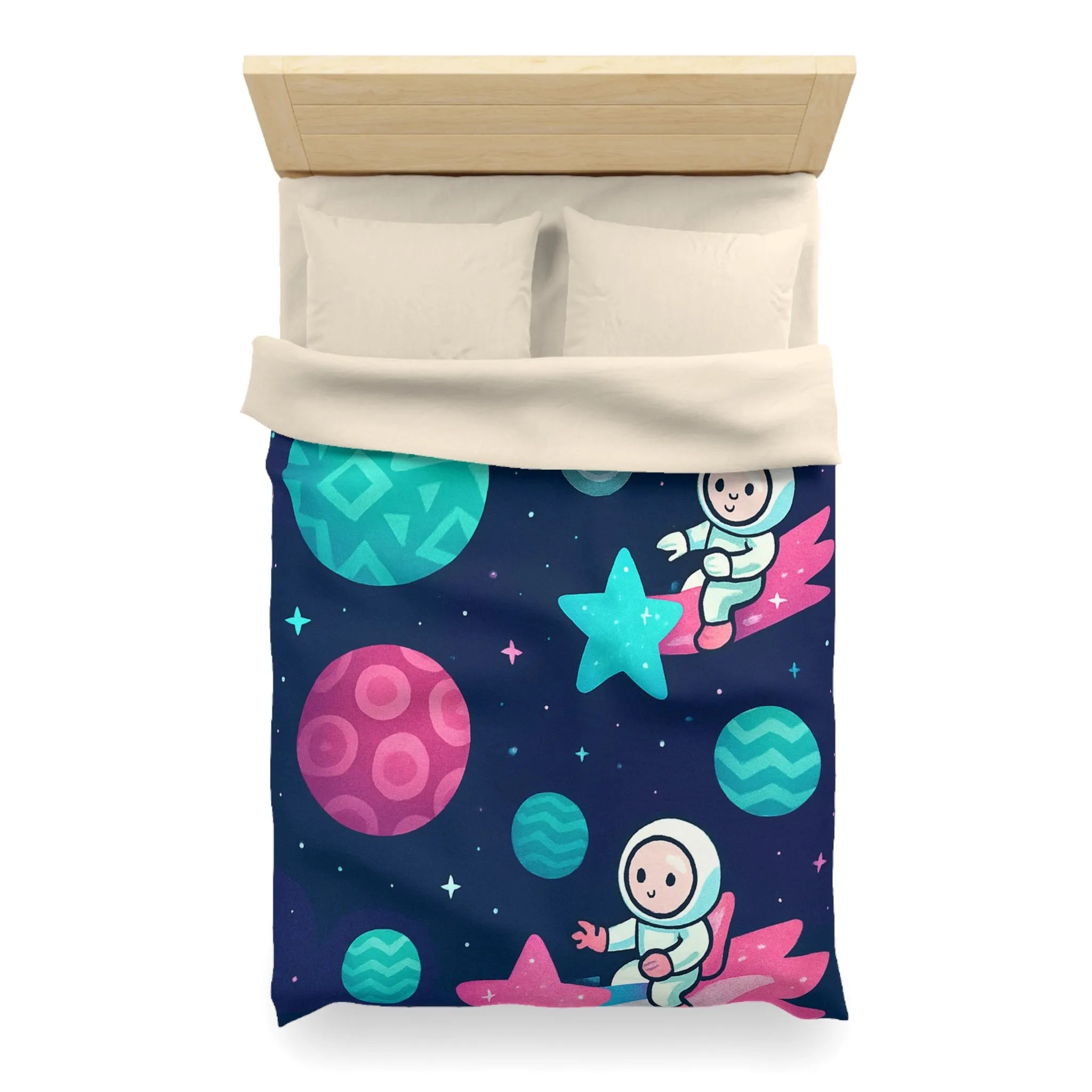 Explorez l'univers magique avec des astronautes joyeux sur fond stellaire pour enfants