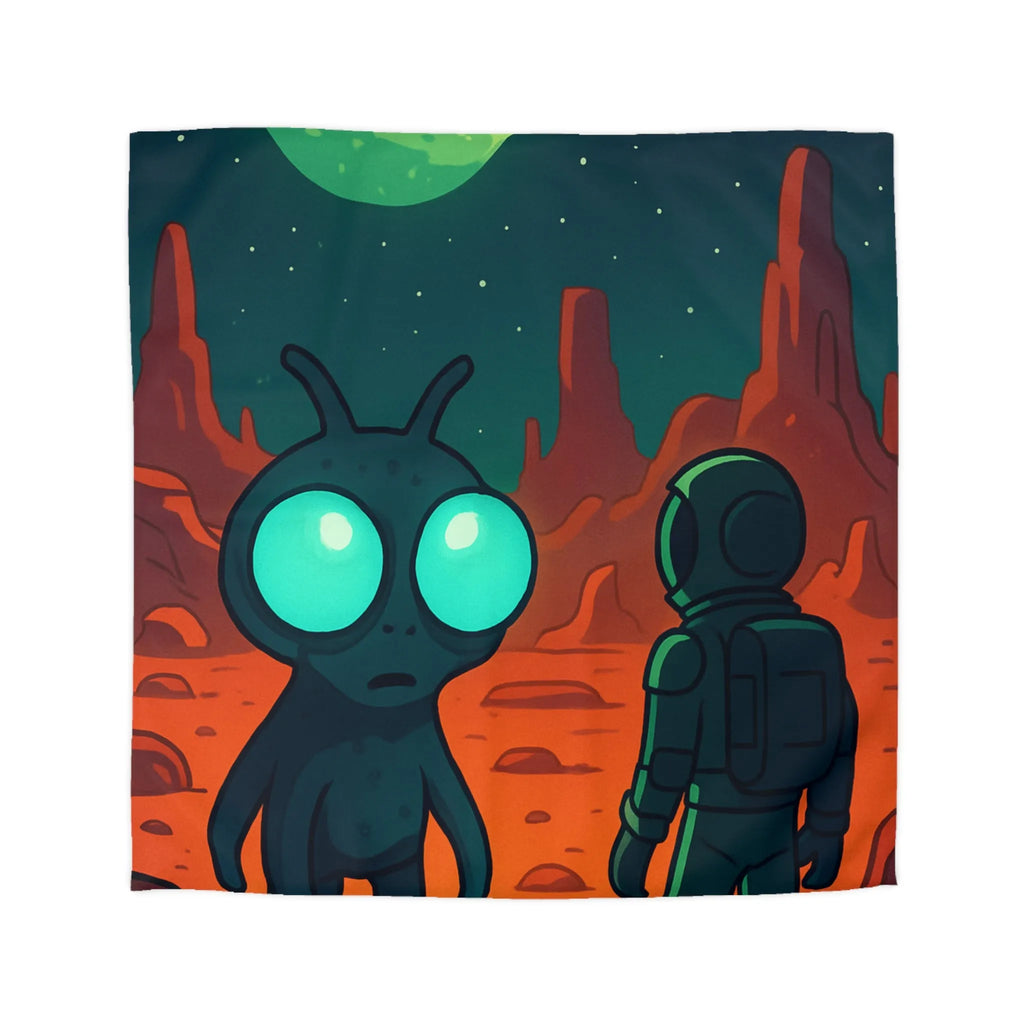 Housse de couette extraterrestre et astronaute sur fond de paysage lunaire mythique