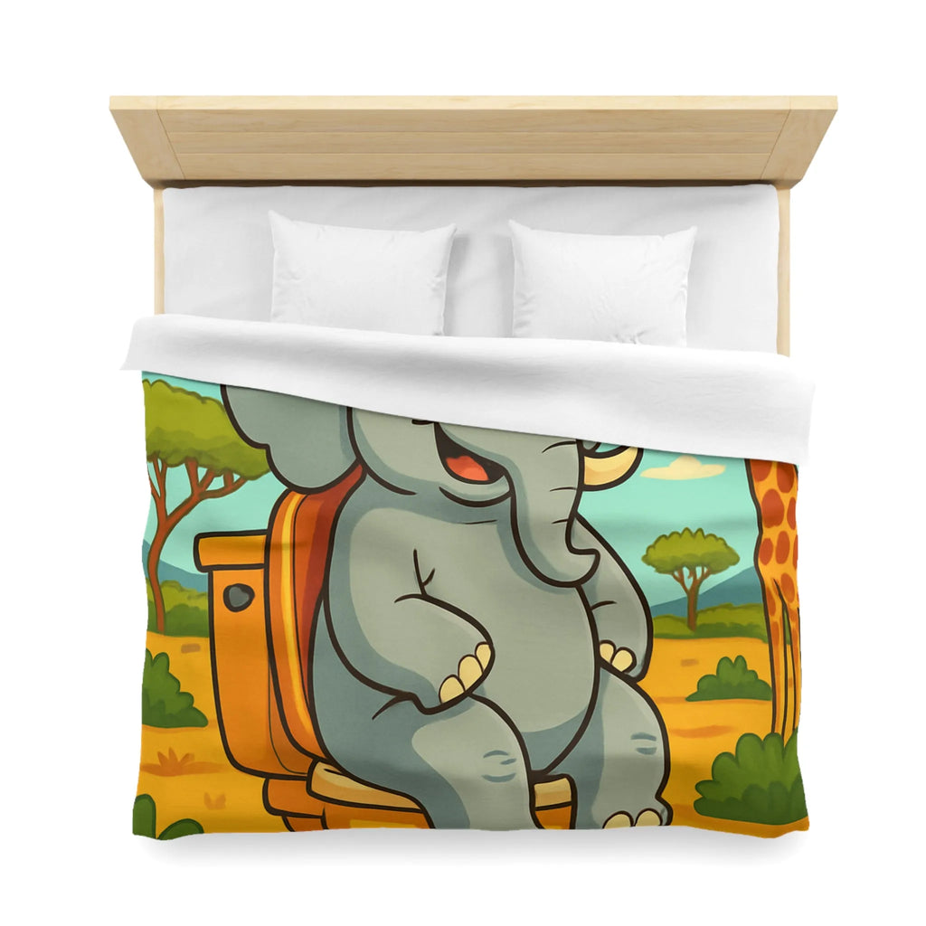 Housse de couette joyeuse éléphant sur toilettes en pleine savane colorée