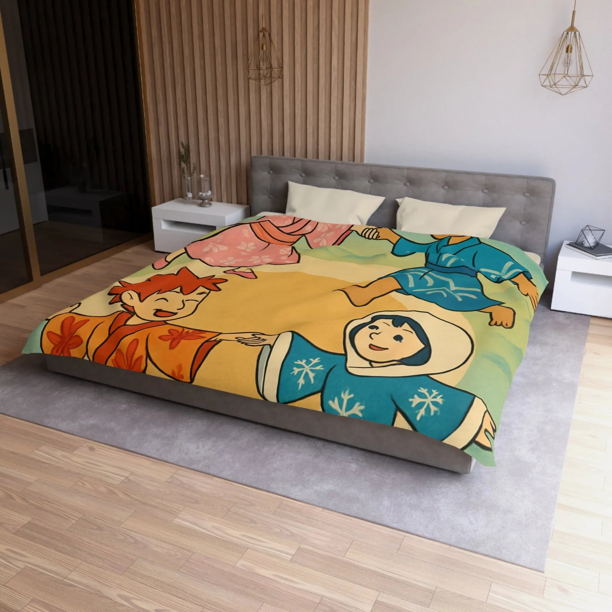 Housse de Couette Microfibre Art Graphique Contemporain Style Décoratif Chambre Tendance