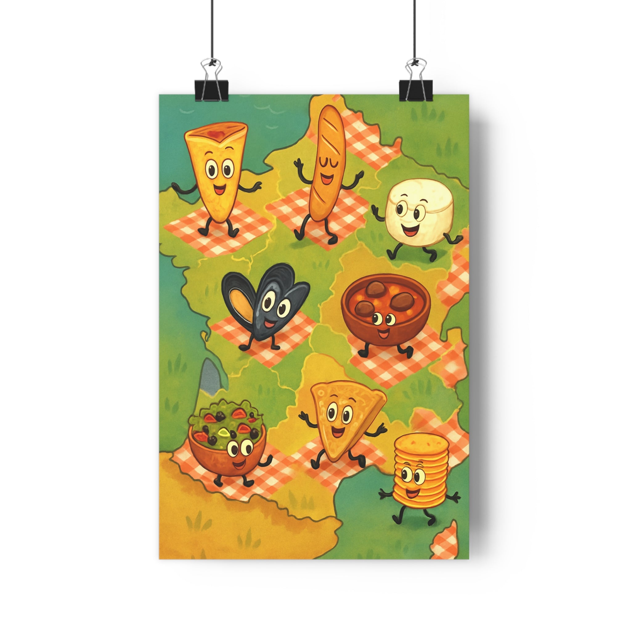 Poster décoratif cuisine cartoon joyeux gourmand rouge blanc France spécialités 30x46 cuisine salle manger