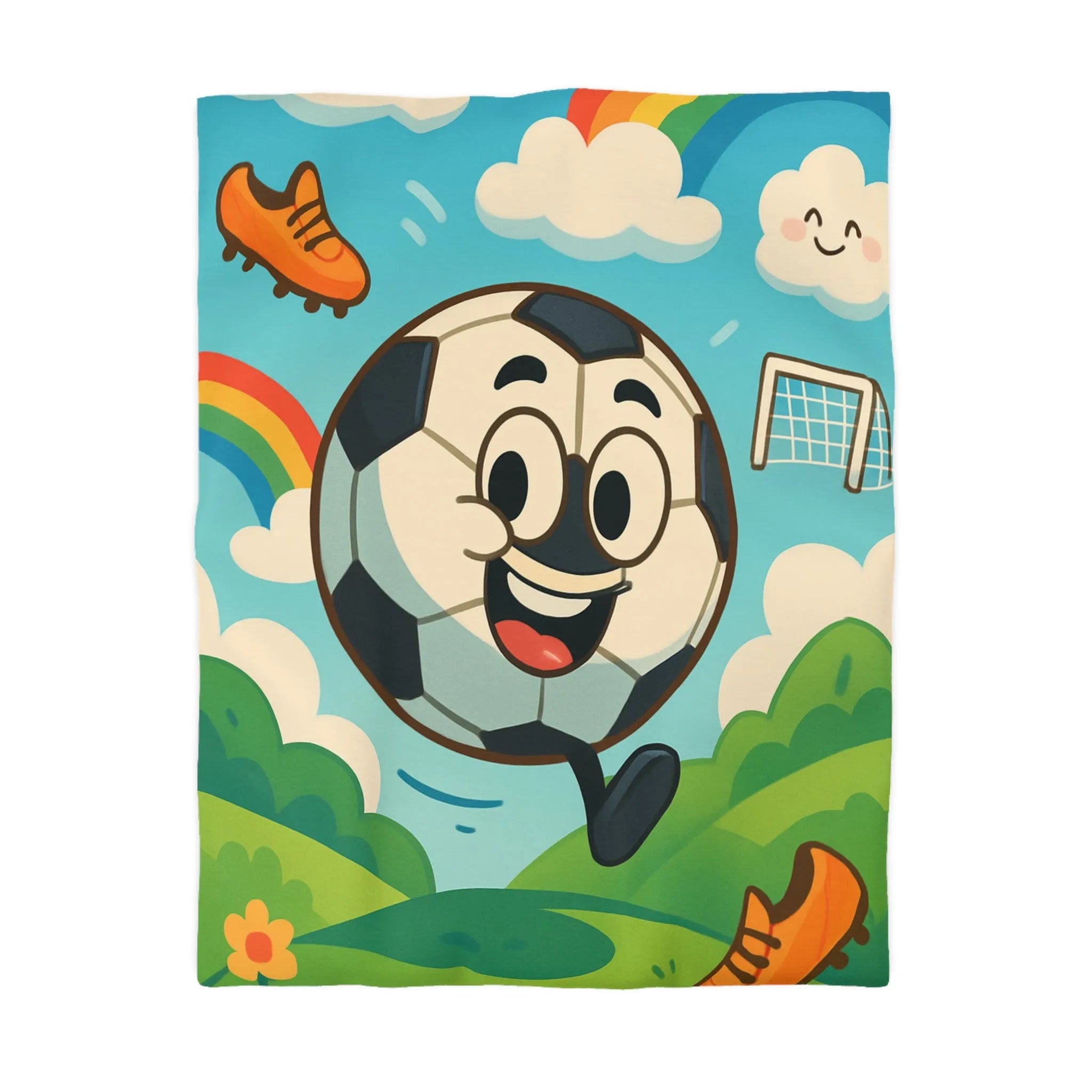 Housse de Couette Enfant Joyeuse avec Ballon de Foot et Arc-en-ciel Coloré
