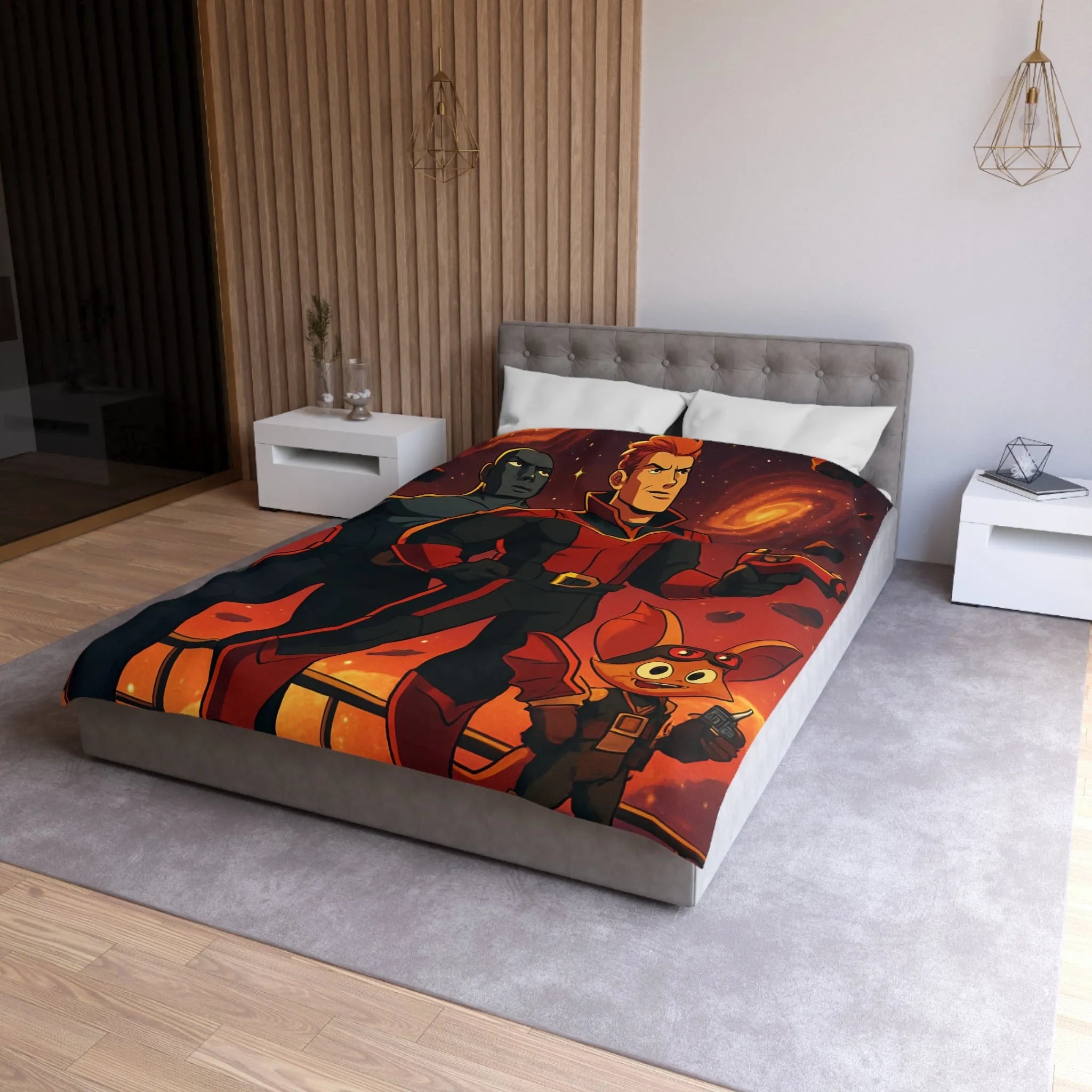 Housse de couette galactique avec héros cosmiques pour chambre d'enfant inspirante et colorée