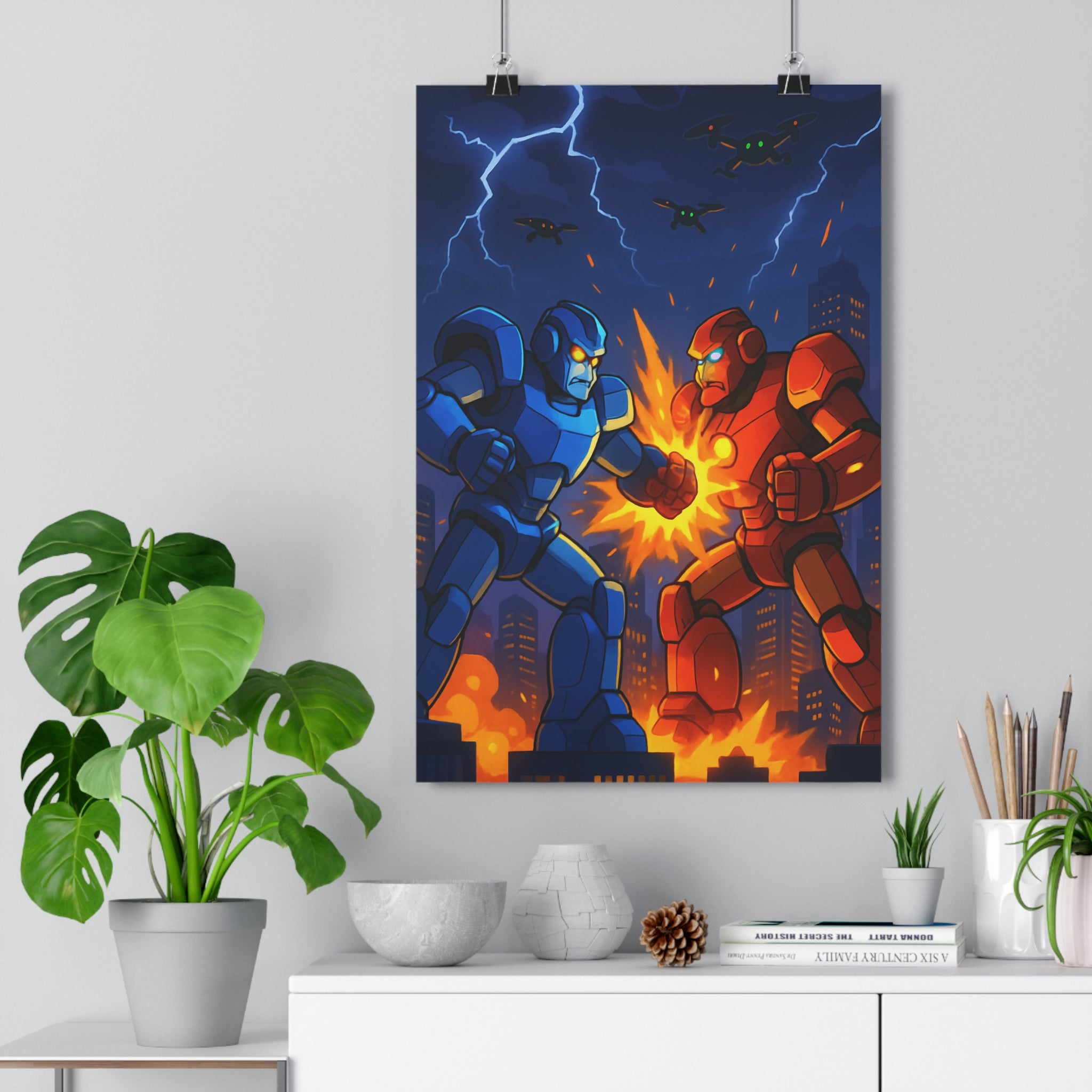 Poster décoratif géants robots rouge bleu action dramatique moderne électrique chambre salon qualité intense