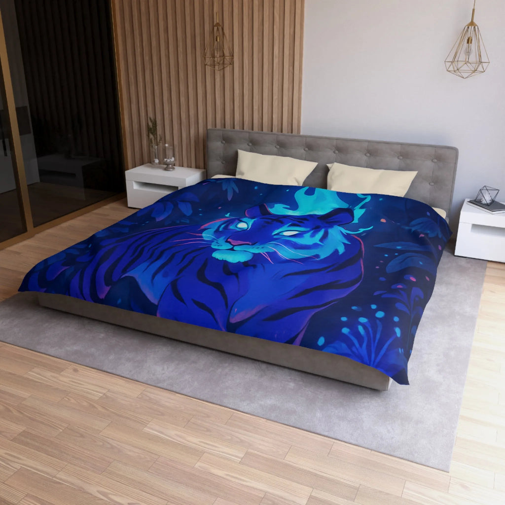 Housse De Couette Fantastique Tigre Bleu Azur Ambiance Nocturne Magique et Envoûtante