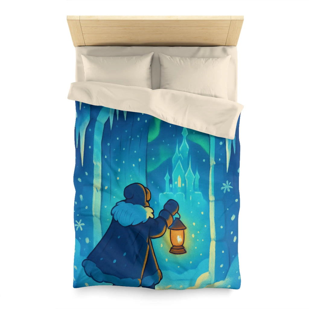 Housse de couette hivernale avec scène lumineuse de paysage enneigé et féérique