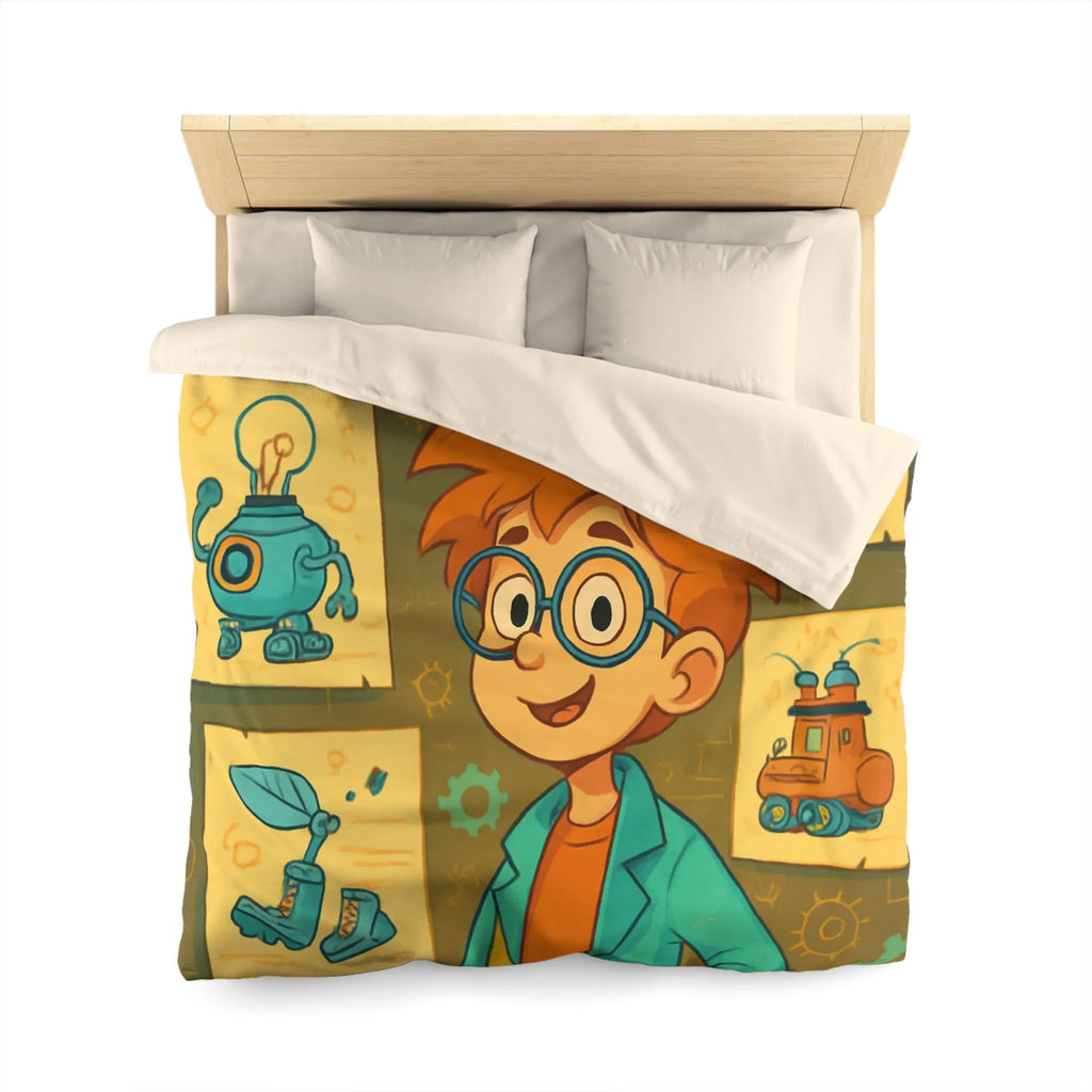 Housse de couette enfant motifs inventeur créatif pour chambre ludique et colorée