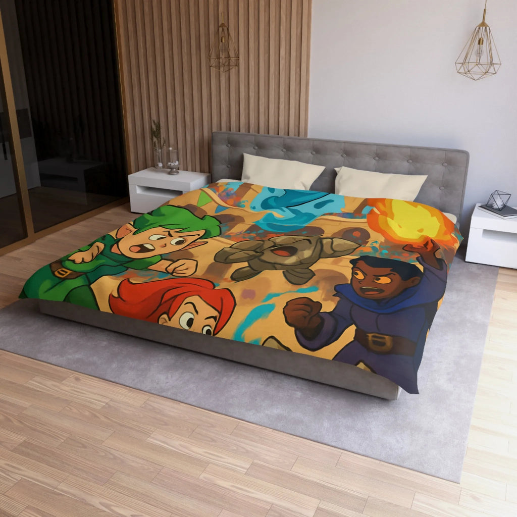 Housse de couette dynamique avec personnages de fantasy en pleine bataille épique animée