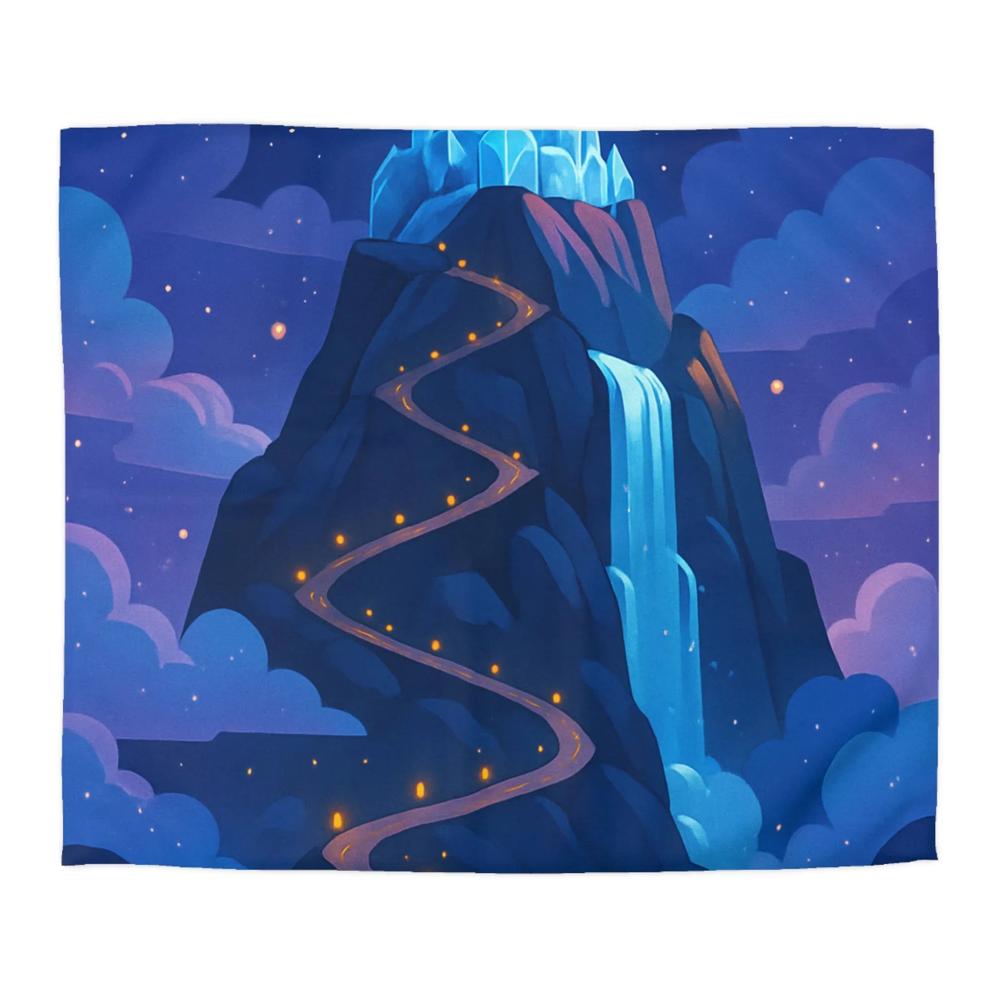 Housse de couette avec château glacé sur montagne illuminée sous ciel étoilé féerique