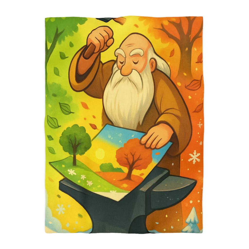 Housse de Couette Artistique aux Couleurs des Quatre Saisons avec Forge Mystique