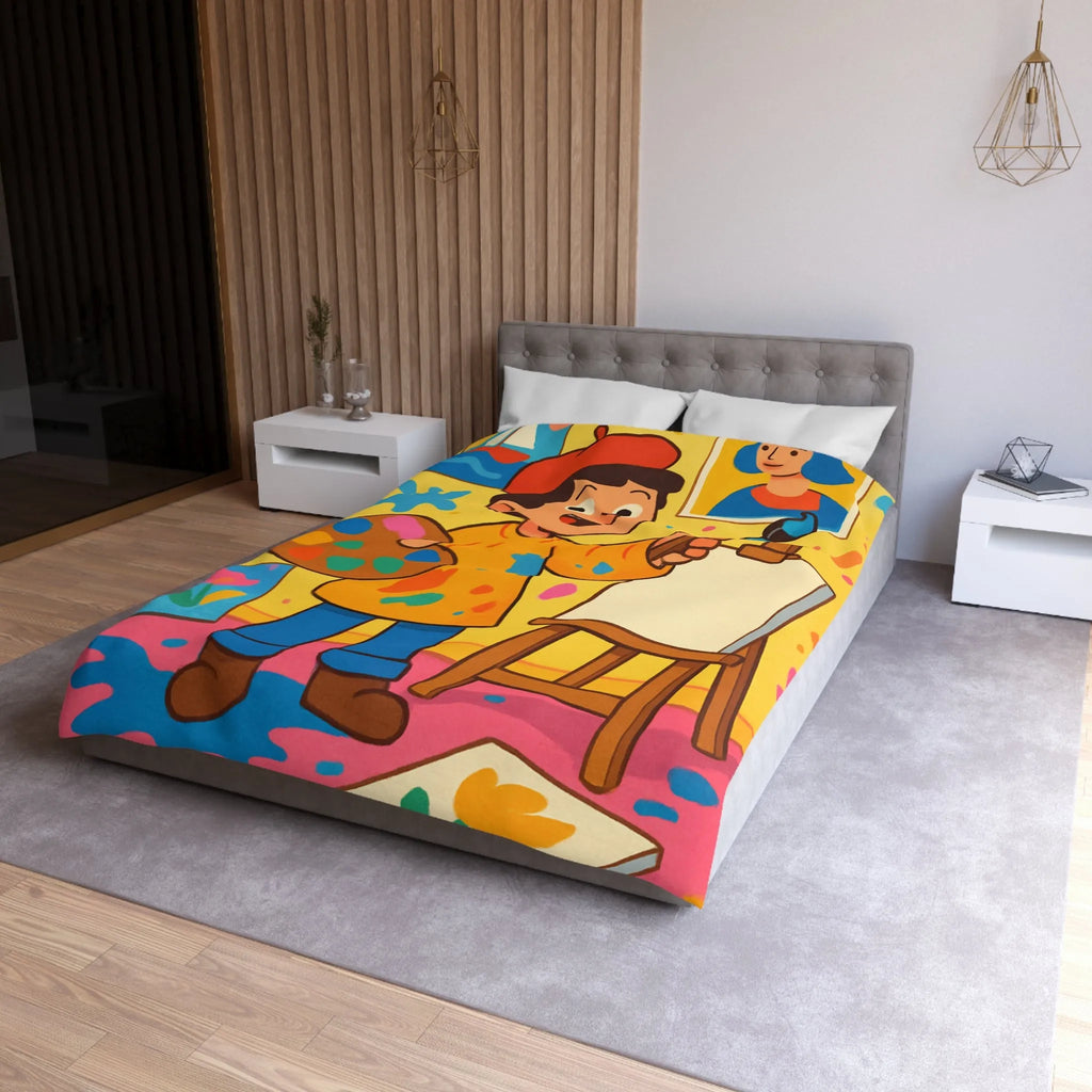 Housse de Couette Colorée avec Motif Artiste Enfant Peignant dans un Atelier Joyeux