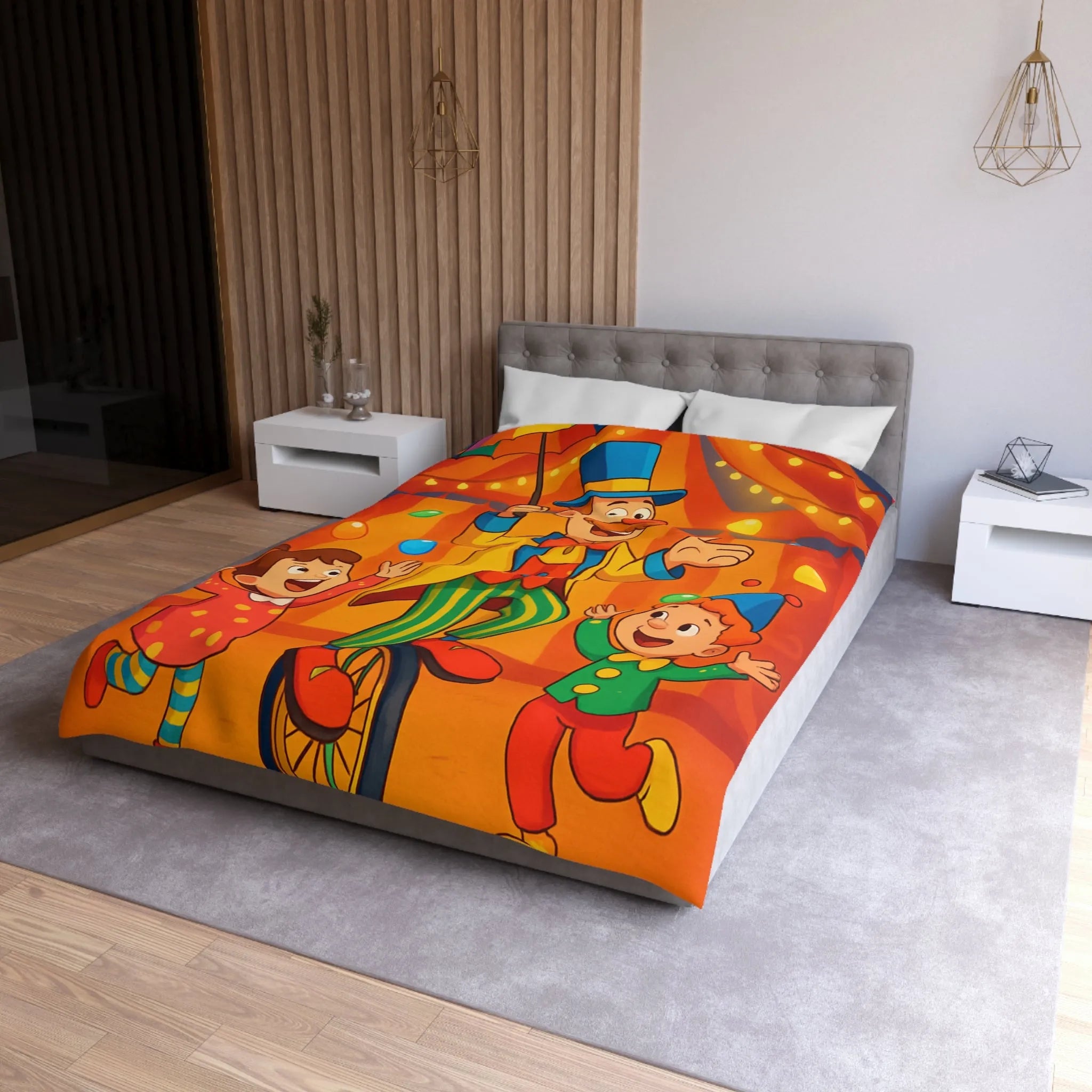 Housse de Couette Cirque Enchanté avec Clown Coloré et Enfants Jouant Heureux