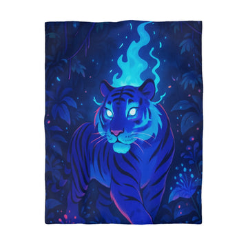 Housse De Couette Fantastique Tigre Bleu Azur Ambiance Nocturne Magique et Envoûtante