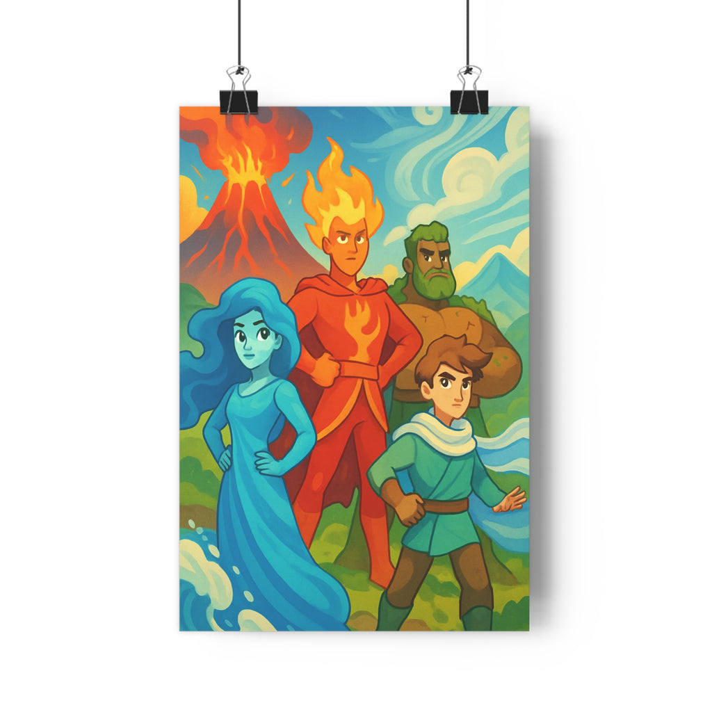 Poster décoratif cartoon épique bleu rouge vert marron chambre salon aventure dynamique unique tendance