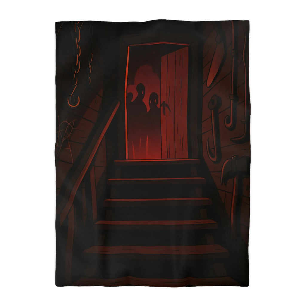 Ambiance Sombre et Mystérieuse avec Silhouettes et Éclat Rouge dans un Sous-Sol