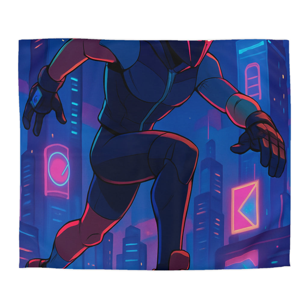 Housse de couette néon noire avec silhouette futuriste urbaine pour décoration moderne